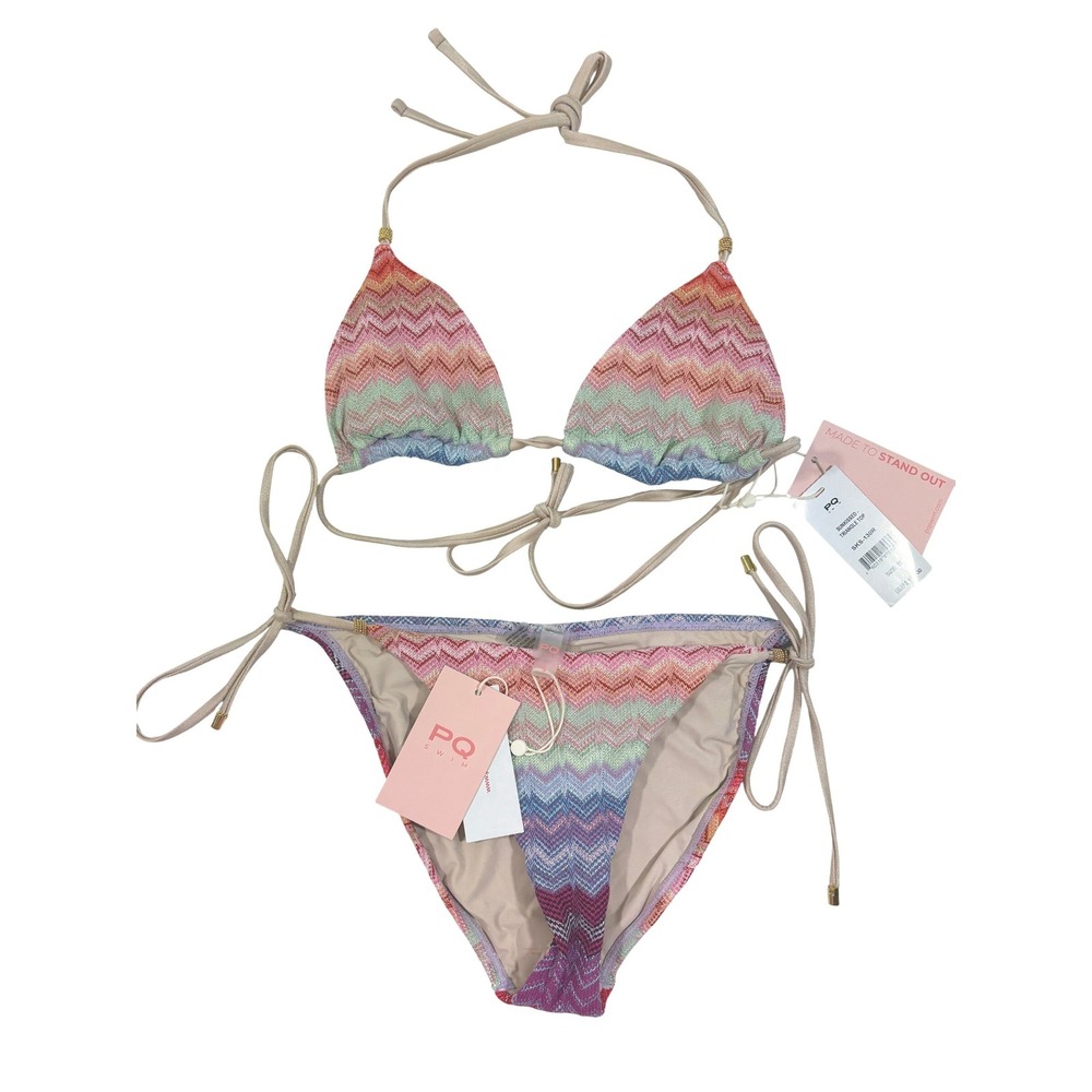 PQ Swim Sunkissed Chevron Triangle Bikini Set Pink Orange Purple Small NEW